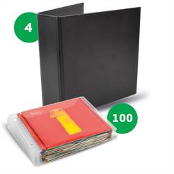 CD Storage Bundle Pack - 100 CD Protective Sleeves and 4 CD 2-Ring Black Binders 